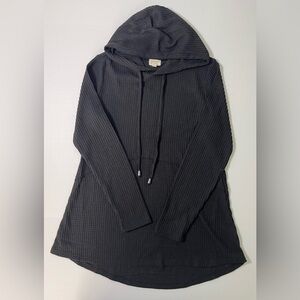 Greige Tunic Black Hooded Long Sleeve Top